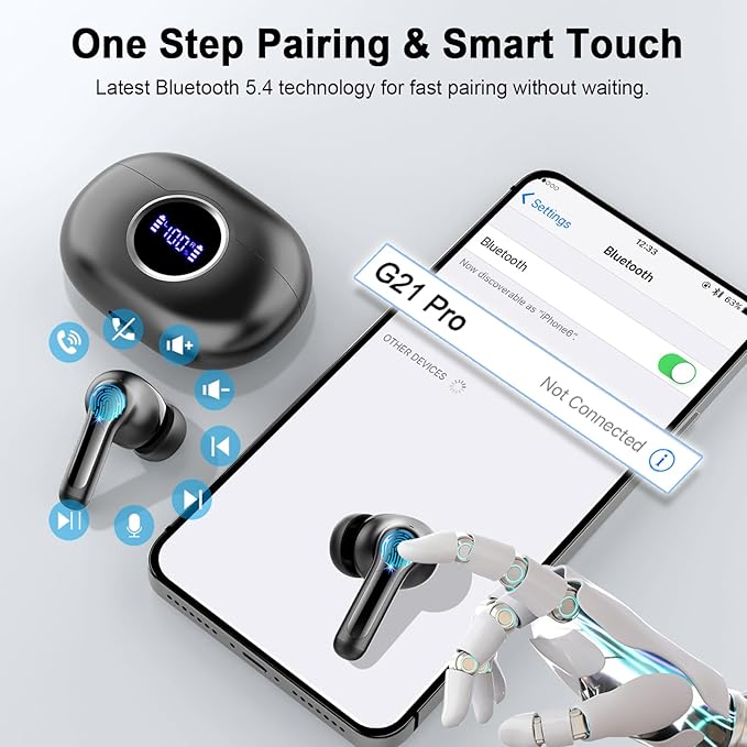 Wireless Earbuds, 2026 3D-Stereo Bluetooth 5.4 Headphones Deep Bass Ear Bud, 4 ENC Noise Cancelling Mic, 40+Hrs USB-C Earphones, IP-X7 Waterproof Headset for Sport Workout Gym Laptop Pad Android iOS