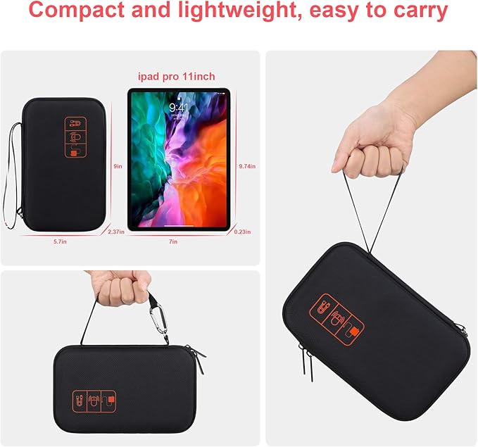 Canboc Hard Electronic Organizer Travel Case Electronics Accessories Cable Gadget Wire Storage Tech Bag Double Layer Shockproof Box for Charger Cord Flash Drive Mouse Apple Pencil Power Bank, Black