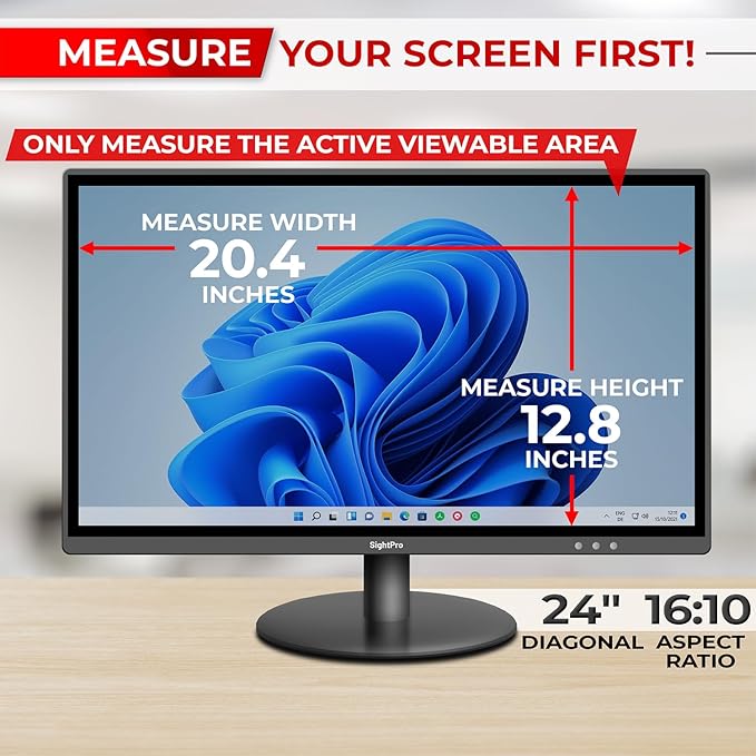 SightPro 24 Inch 16:10 Computer Privacy Screen Filter for Monitor - Privacy Shield and Anti-Glare Protector