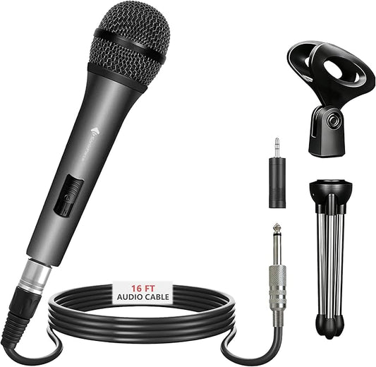 Professional Vocal Microphone for Singing, Dynamic Karaoke Handheld Wired Microphone with 16ft XLR to 1/4" Audio Cable, Studio Mic for Speaker, Amplifier, Mixer and Karaoke Machine