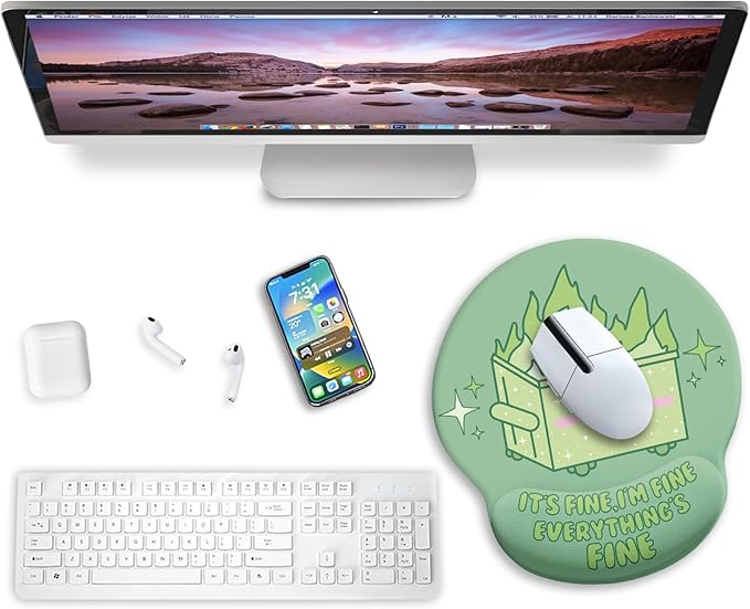 Blusabaca Dumpster on Fire Mouse Pad with Wrist Rest, Funny Cute Ergonomic Mouse Pads for Desk Wrist Support, Mousepad for Wireless Mouse Gaming Work Home Desk Accessories Office Supplies Decor Women