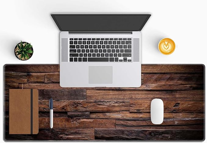 Large Extended Gaming Mouse Pad with Stitched Edges, Non-Slip Waterproof Rubber Base Mouse Pad for Office, Computer, Keyboard, Laptop and Home Desk Pad 31.5 x 11.8 x 0.12 Inch Dark Wood Texture