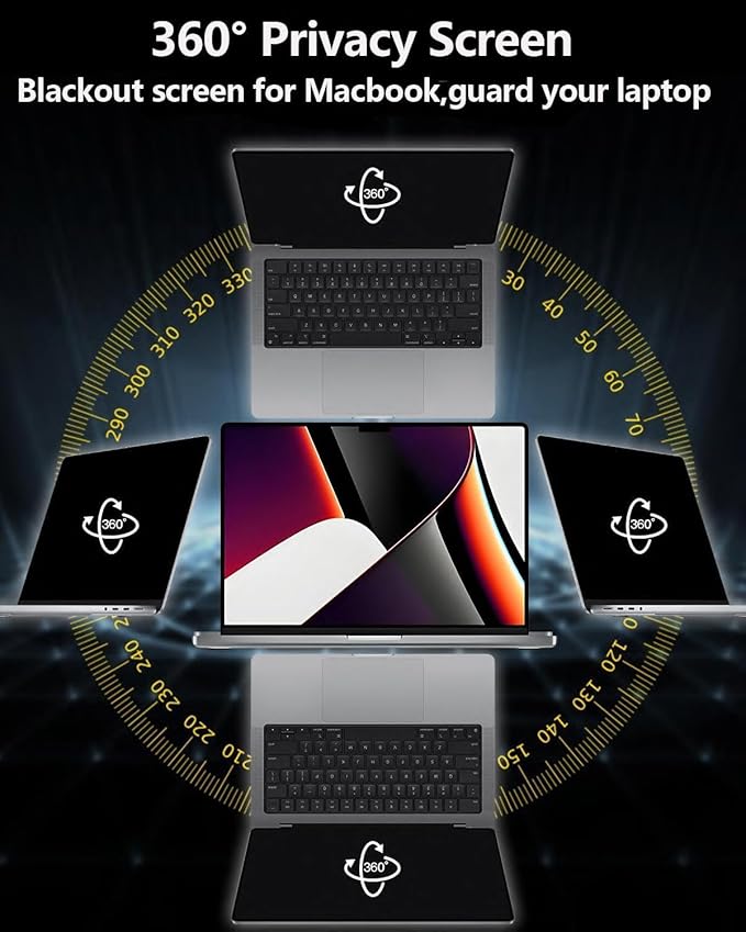 Easy On/Off Magnetic 360° Privacy Screen Filter Compatible with Macbook Air 13.6/13 Inch (2022-2025, M2, M3, M4), Anti Glare Laptop Privacy Screen Shield with Camera Cover - UV block 90%-Model A2681, A3113, A3240