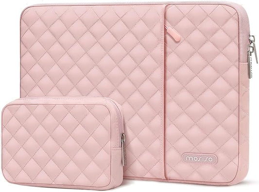 MOSISO Laptop Case 14 inch, 14 inch Laptop Sleeve Compatible with HP Lenovo Dell ASUS, HP Stream, Dell Latitude, Lenovo IdeaPad, Square Quilted Vertical Computer Bag with Pocket&Small Case, Chalk Pink