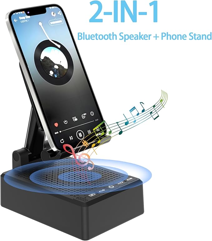 Gifts for Men Him Dad Women, Cell Phone Stand with Wireless Bluetooth Speaker and Anti-Slip Base HD Surround Sound Perfect for Kitchen with Bluetooth Speakers for Desk Compatible with iPhone Speaker