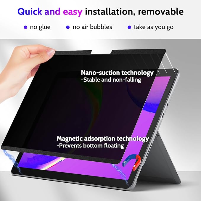 Peslv Magnetic Privacy Screen for Surface Pro 11/10/9/8/X 13 Inch, Removable Anti Blue Light Glare Filter, Black Security Private Apy Block Protector