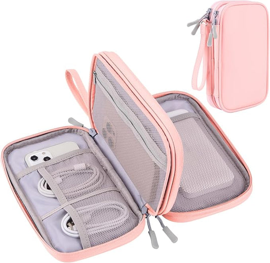 DDgro Electronics Travel Organizer, Tech Accessories Pouch Bag for Cables/Charger & Cords (Pink, PU-M)