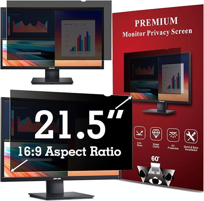 21.5 Inch Privacy Screen Filter for Widescreen 16:9 Monitor | Privacy Shield | Anti-Glare | Anti-Blue light| Eye Protection | Computer Security Private Filter Protector