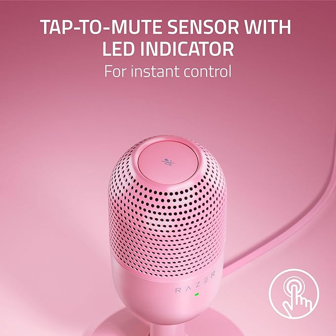 Razer Seiren V3 Mini USB Microphone: Condenser Mic - Supercardioid Pickup Pattern - Tap-to-Mute Sensor with LED Indicator - Shock Absorber - Ultra Compact - PC, Discord, OBS Studio, XSplit - Quartz