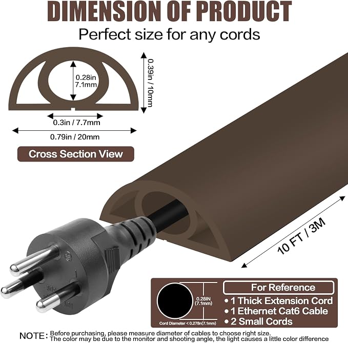 Floor Cord Cover Cable Cavity Self Adhesive Cord Hider Floor 10FT Floor Cable Management Power Cord Protector Floor Electric Cord Covers for Offices, Gym, Exhibitions (CoffeeBrown, 0.78" x 10') - Image 2