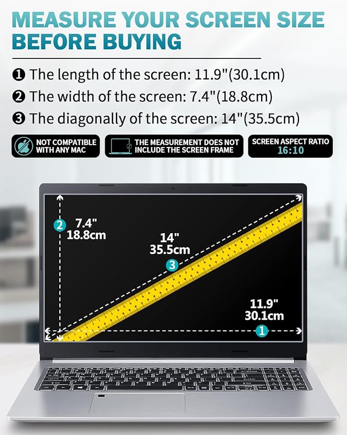 F FORITO 2-Pack 14 Inch 16:10 Anti Blue Light Matte Laptop Screen Protector, Reduce Eye Strain and Touch Sensitive Anti Glare Computer Screen Cover for All 14" 16:10 Laptops