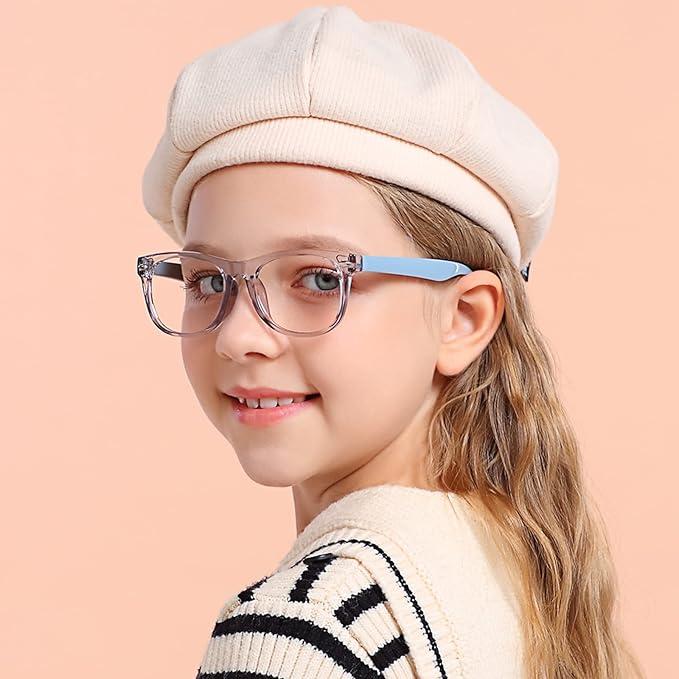FANNYGO Kids Blue Light Blocking Glasses 3 Pack Fanngo Kids Computer Reading Glasses for Boys And Girls Age 3-9 (Black + Dark blue + Light powder)