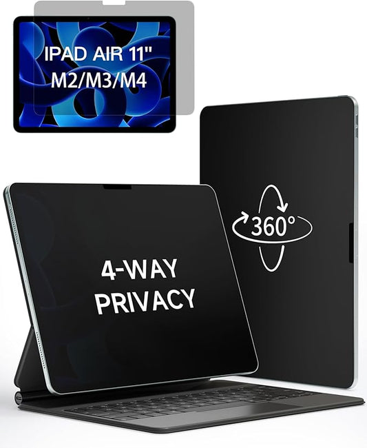IPROKKO 360° Privacy Screen Protector for iPad Air 11 inch M2/M3/M4 (2024/2025/2026 6th/7th/8th Generation),4-Way Matte Anti Spy Glare Blue Light 11in Tablet Easy Install Screen Protector Filter [Compatible with Apple Pencil & Face ID, Case Friendly]