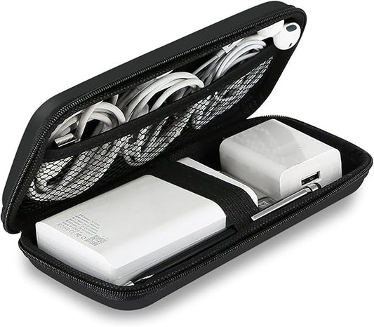 iMangoo Travel Essentials Electronics Organizer Charger Case Portable Dual Zipper Shockproof Pouch Tech Purse Cord Cable Pouches Power Bank Storage Accessories Bag for Women Men,6.5x3.2x1 Black