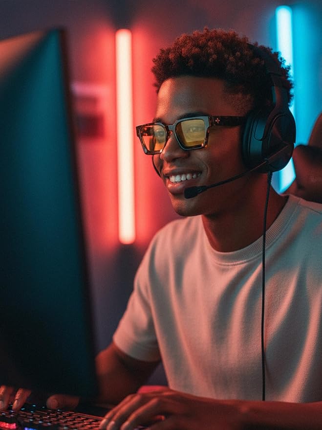 VISOONE Gamer Glasses Professional Blue Light Filter with Anti-Fatigue and Anti-Glare for Men and Women RIVER