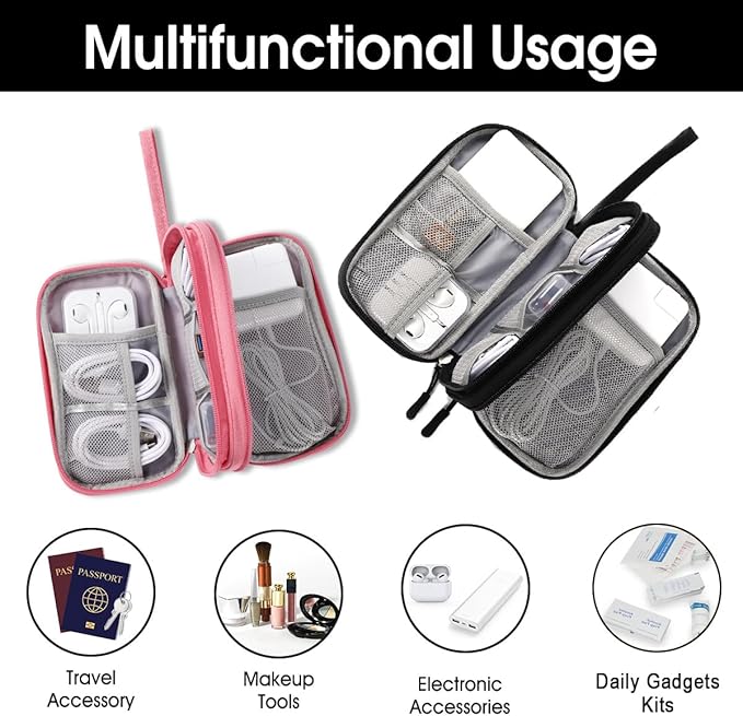 Travel Electronic Organizer Pouch Bag, 3 Compartments Portable Electronic Phone Accessories Storage Multifunctional Case for Cable, Cord, Charger, Hard Drive, Earphone(Black)
