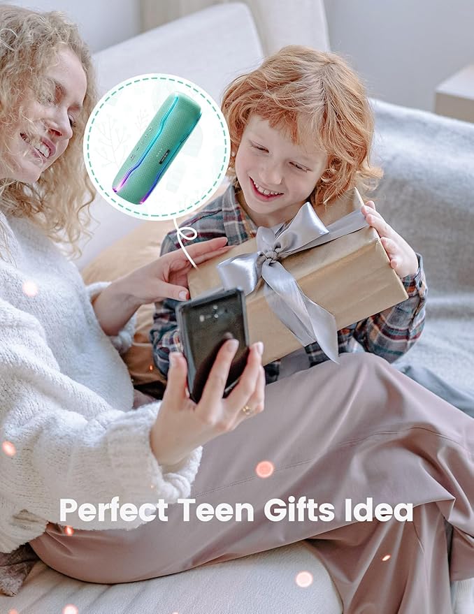 ERKEISEHN Bluetooth Speaker, IPX7 Waterproof Wireless Speakers, Flashing Light, 25W Super Bass, 24H Playtime, Birthday Valentines Gifts for Him/Men, TWS Pairing, Beach Vacation Essentials, Grass Green