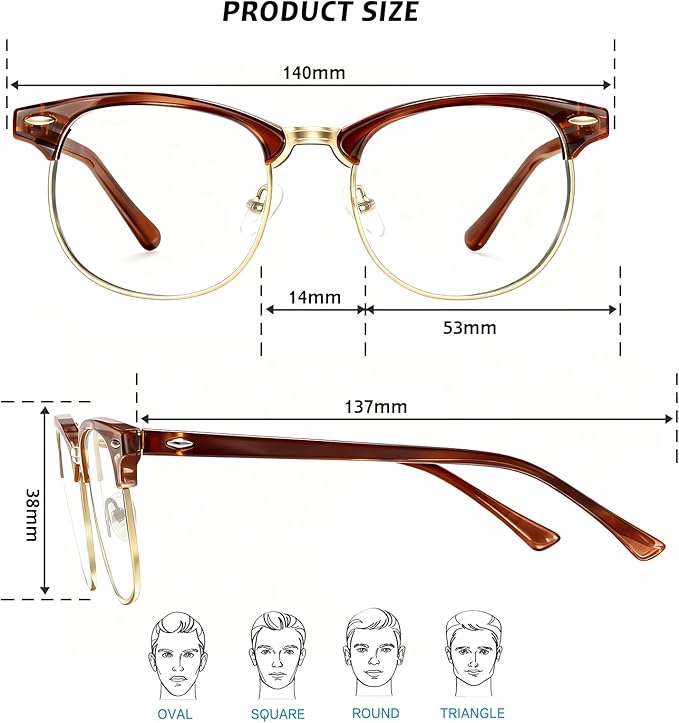 Blue Light Glasses Men and Woman, 99% Blue Light Blocking Glasses for Computer Gaming TV Phone Screen Half Frame