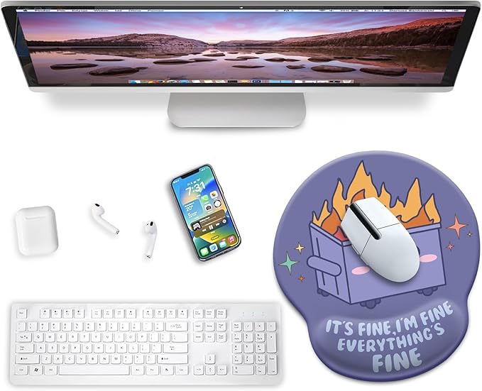 Blusabaca Dumpster on Fire Mouse Pad with Wrist Rest, Funny Cute Ergonomic Mouse Pads for Desk Wrist Support, Mousepad for Wireless Mouse Gaming Work Home Desk Accessories Office Supplies Decor Women