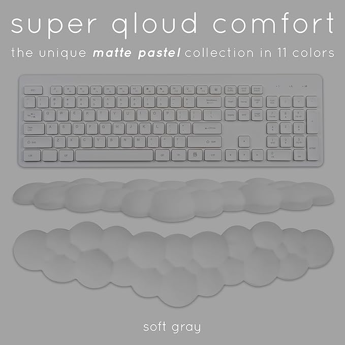 Create-ables Qloud Cloud Wrist Rest Keyboard Wrist Rest for Computer Keyboard Pad, Cloud Keyboard Wrist Rest, Wrist Pad for Keyboard, Memory Foam, Non Slip Base, Comes with Mouse Pad - Soft Gray