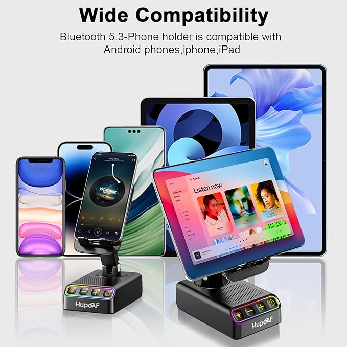 Adjustable Cell Phone Stand with Wireless Induction Bluetooth Speaker, HD Surround Sound for Home and Outdoors, Compatible with iPhone/Samsung Galaxy, 2026 Birthday Gifts for Men Women Dad Mom