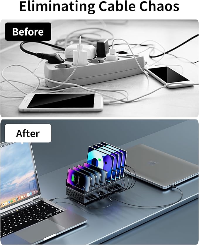 600W Charging Station for Multiple Devices, 12-Port USB C Charging Station with Dual 100W PD PPS, Multi Device Fast Charger Dock for MacBook Pro Laptop, iPhone, iPad, Tablet, Cell Phone