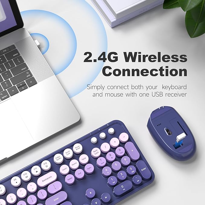 MOFII Wireless Computer Keyboard and Mouse Combo, Typewriter Full Size Keyboard with Number Pad and 2 in 1 USB Connected Mouse for PC Laptop Desktop Windows (Purple)