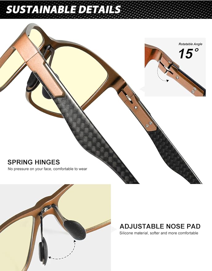ANYLUV Carbon Fiber Reading Glasses for Men Women, Blue Light Blocking Computer Readers, Anti Glare Spring Hinge