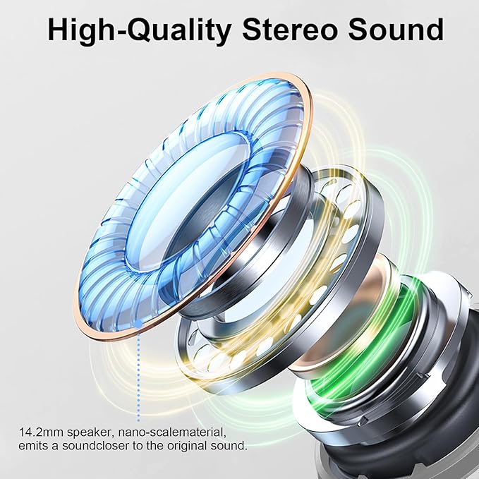 Wireless Earbuds, 2026 Bluetooth 5.4 Headphones 3D Bass Hi-Fi Stereo Ear Buds, 4 ENC Noise Cancelling Mic, 40Hrs USB-C in-Ear Earphones, IP7 Waterproof Workout Sport for Laptop Pad Android iOS, Grey
