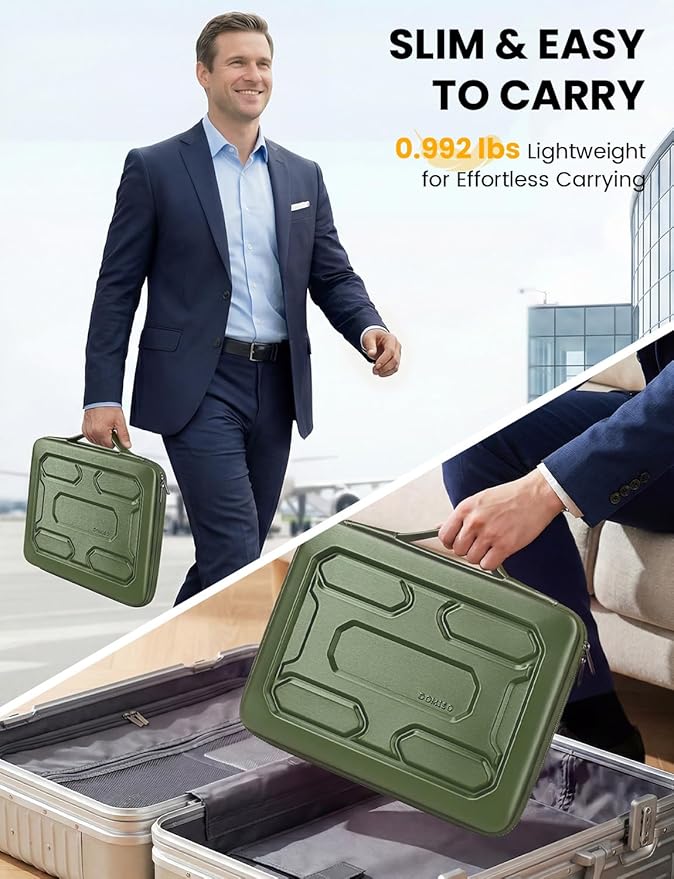 DOMISO Laptop Hard Case 15-16 inch Waterproof Shockproof Hard Shell Laptop Sleeve with Handle & Storage Pocket, Compatible with MacBook, HP, Dell, Green
