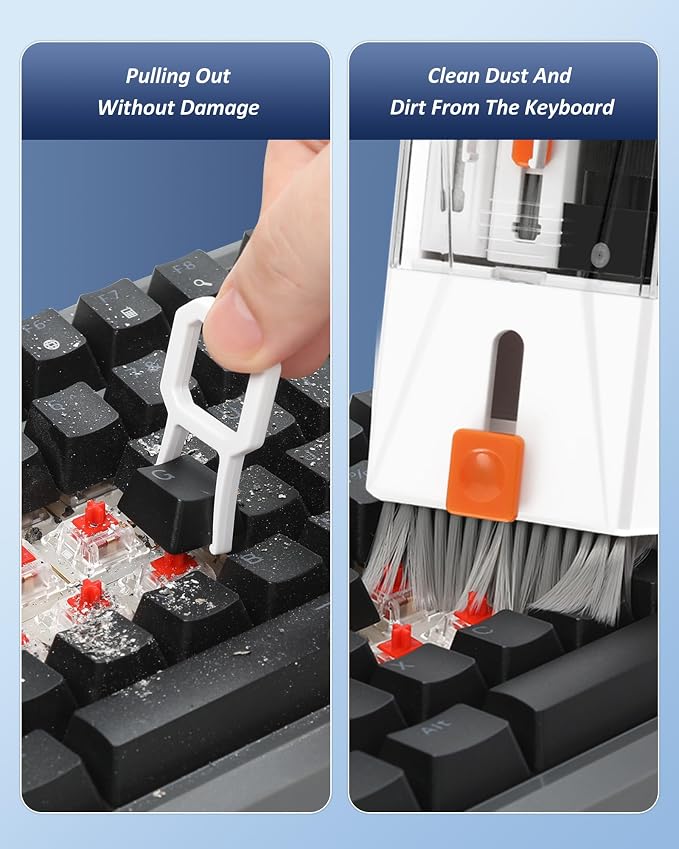 Professional Keyboard Cleaner Laptop Cleaning Kit - Keyboard Cleaning Kit for Computer MacBook iPhone AirPods iPad - Laptop Cleaner with Retractable Brush, 15ml Spray, Microfiber Cloth, Keycap Puller - Image 2