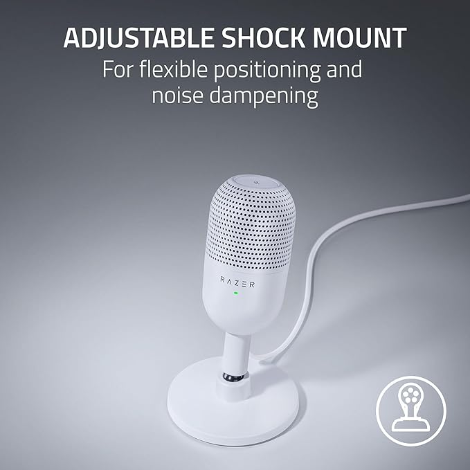 Razer Seiren V3 Mini USB Microphone: Condenser Mic - Supercardioid Pickup Pattern - Tap-to-Mute Sensor with LED Indicator - Shock Absorber - Ultra Compact - PC, Discord, OBS Studio, XSplit - White