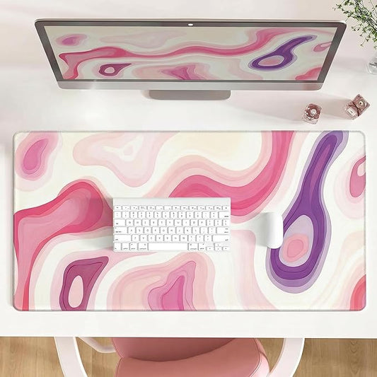 AQQA Large Gaming Mouse Pad 31.5x15.7 Inch, Abstract Desk Mat with Non-Slip Base & Stitched Edge, Pink Cute Keyboard Mat for PC Desktop, Office Home Decor, Modern Colorful Design