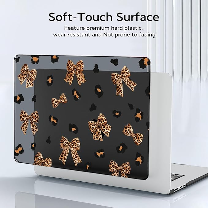 B BELK Compatible with MacBook Air 13 inch Case M5 2026 2025 2024-2022 M4 M3 M2 A3449 A3240 A3113 A2681, Plastic Hard Shell+Keyboard Cover+Screen Protector for MacBook Air 13.6 inch Case, Leopard Bow