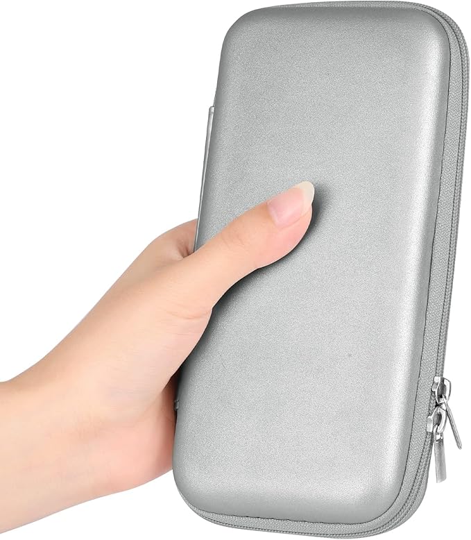 iMangoo Travel Essential Electronics Organizer Charger Case, Shockproof Dual Zipper Power Bank Cables Tech Accessories Pouch Purse, Men & Women Travel Must Have Storage Bag, 6.5x3.2x1 inch Silver