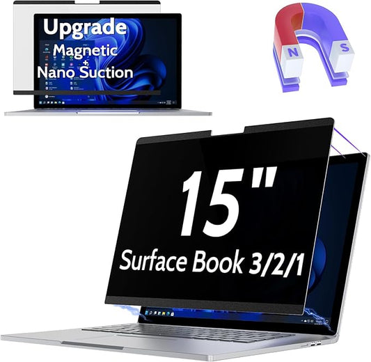 Peslv Magnetic Privacy Screen for Surface Book 3/2/1 15 Inch, Removable Anti Blue Light Glare Filter, Black Security Private Apy Block Protector