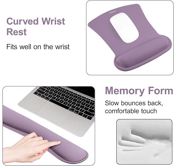 MOSISO Wrist Rest Support for Mouse Pad & Keyboard Set, Ergonomic Mousepad Non-Slip Base Home/Office Pain Relief & Easy Typing Cushion with Neoprene Cloth & Raised Memory Foam, Ultra Violet