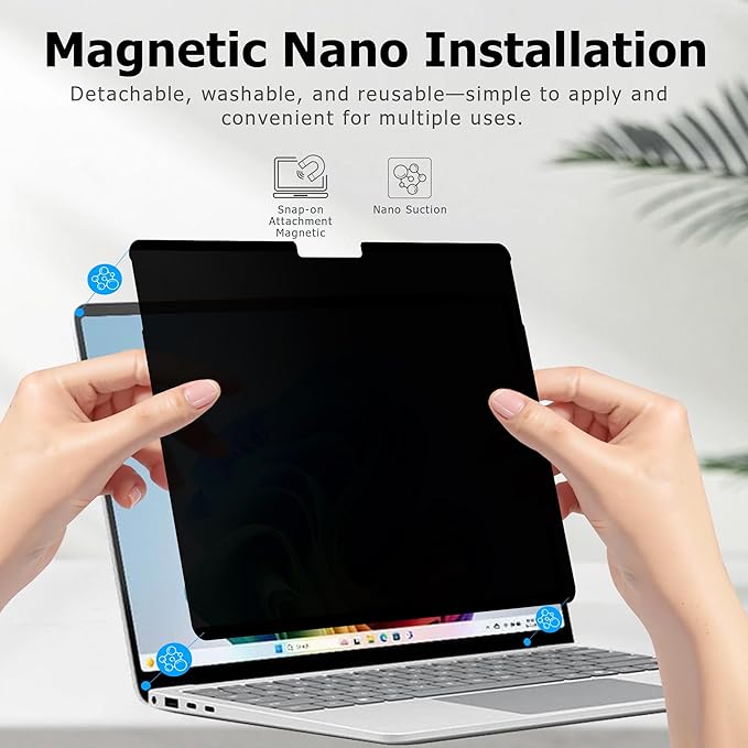 Adeway Privacy Screen Protector for Surface Laptop 7 13.8 Inch, Magnetic Nano, Anti-Spy, Removable, Blue Light & UV Blocking, Anti-Glare