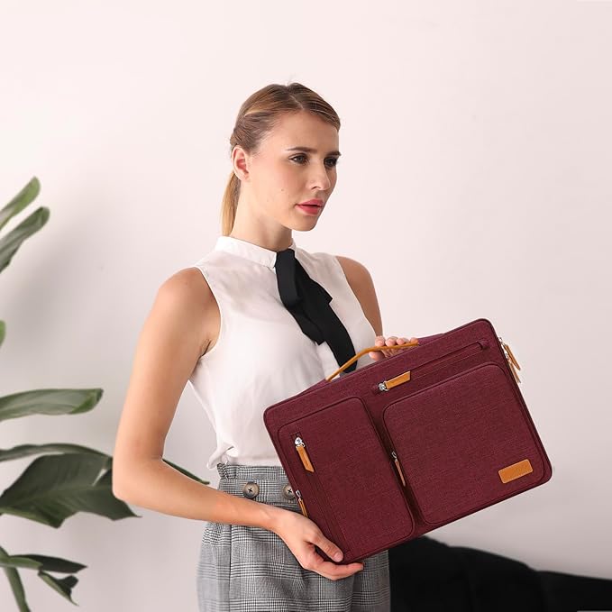 MOSISO 360 Protective Laptop Case 14 inch, 14 inch Laptop Sleeve Compatible with HP Lenovo Dell ASUS Acer, HP, Dell Latitude, Lenovo, Side Open Carrying Case with 4 Zipper Pockets&Handle, Wine Red