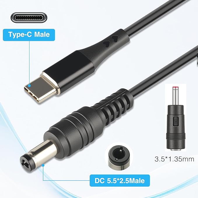 USB C to DC 5V to 12V Step Up Power Cable,5.5mmx2.5mm Power Cable and 3.5mmx1.35mm Adapter，PD Trigger to 12V 3A Output，for Router, LED Light, Camera，Work with PD Charger/Power Bank，3.3FT