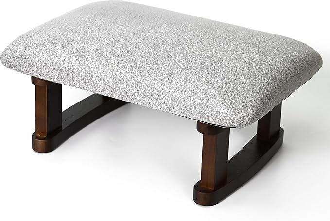 Small Footstool Office Under Desk Ottoman Padded Hassock 16.1"(41cm) x 6.7"(17cm) with Wooden Legs Modern Living Room Bedroom Work Nail Salon Compact Footrest Stool Relaxation Rest Foot Stool (Grey)