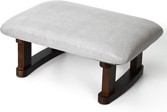 Small Footstool Office Under Desk Ottoman Padded Hassock 16.1"(41cm) x 6.7"(17cm) with Wooden Legs Modern Living Room Bedroom Work Nail Salon Compact Footrest Stool Relaxation Rest Foot Stool (Grey)