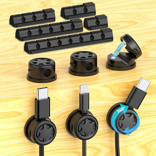 11PCS Cable Management Cord Holder Organizer, Magnetic Cable Clips Adhesive Wire Keeper, Under Desk for Bedside Nightstand Table Desktop USB Wall Car Office Workspace Accessories (Black) by Unknown