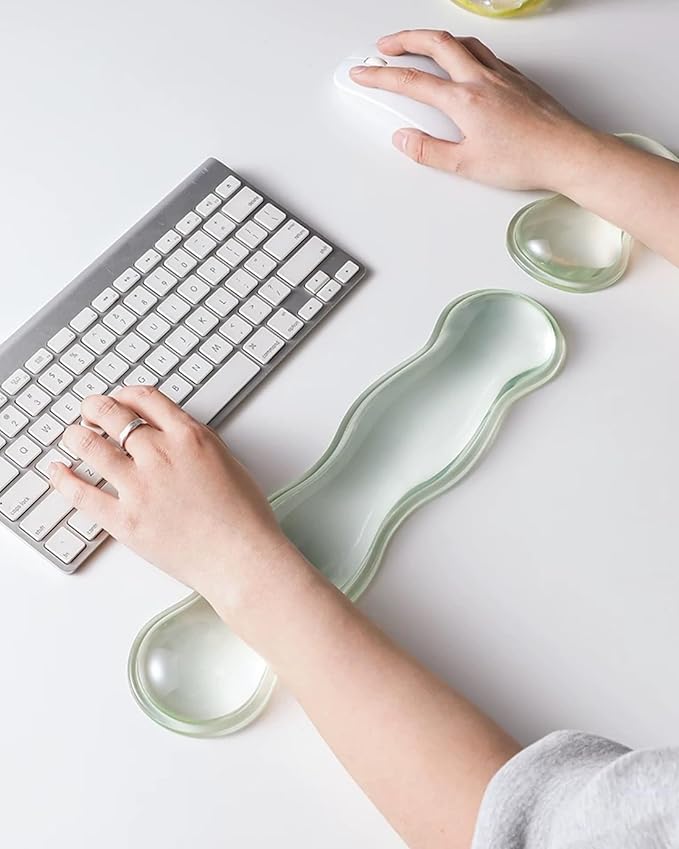 Mouse Pad with Wrist Rest, Soft Cloud Gel Keyboard Mouse Pad Set with Hand Wrist Support, Cute Non Slip Office Desk Accessories for Comfort/Pain Relief/PC Gaming/Computer/Laptop, (Green Wave)