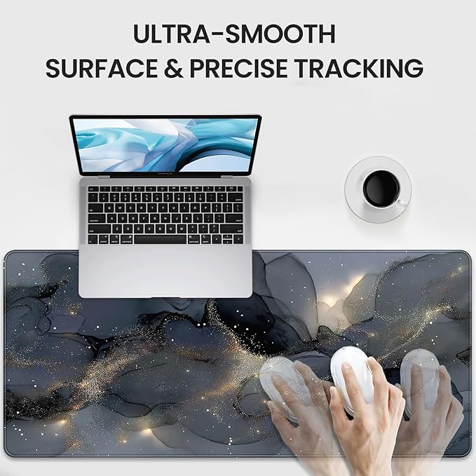 Extended Gaming Mouse Pad, Navy Blue Marble Pattern, 35.4 x 15.7 inches, XXL Extra Large Desktop Pad, Non-Slip Base, Waterproof, Suitable for Home Gaming and Office Use