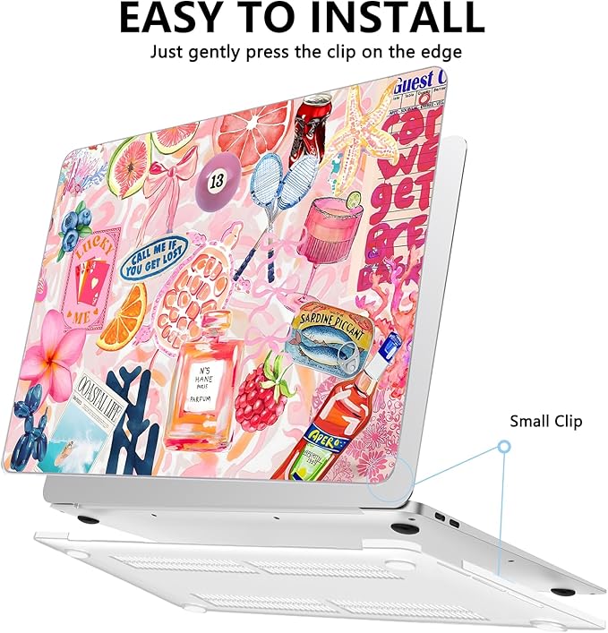 AKIT Compatible with MacBook Air 13 Inch Case M1 2022 2021 2020 2019 2018 A2337 A2179 A1932, Pattern Hard Shell Laptop Case+Screen Protector+Keyboard Cover for Mac Book Air 13.3 Inch, SumPink