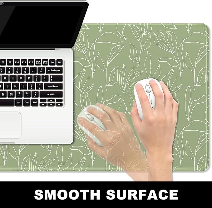 BOSOBO Large Desk Pad - XXL XL Extended Gaming Mouse Pad, Office & Home Mat, Long Keyboard Cover, Desktop Full Cover 31.5 x 11.8 Inches, Minimalist Green Leaf