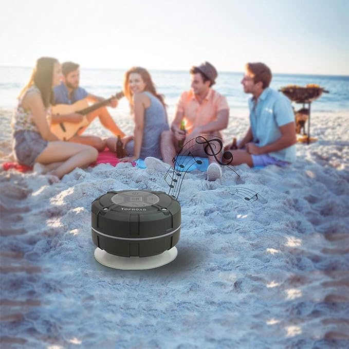 TOPROAD Portable Shower Speaker, IPX7 Waterproof Wireless Outdoor Speaker with HD Sound, 2 Suction Cups, Built-in Mic, Hands-Free Speakerphone for Bathroom, Pool, Beach, Hiking, Bicycle(Grey)