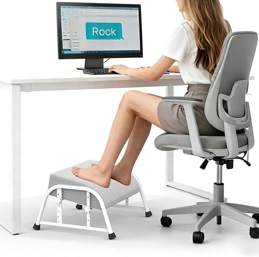 Under Desk Footrest with Memory Foam, Adjustable 10-Level Ergonomic Foot Rest for Office & Gaming Desk Accessories for Leg Rest, Reinforced Metal Frame, Non-Slip Base Extra Large（White