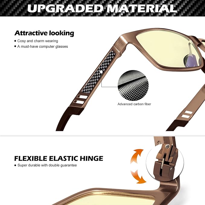 ANYLUV Blue Light Blocking Glasses Men Computer Gaming Glasses Lightweight Al-Mg Metal Anti Eyestrain Eye Protection